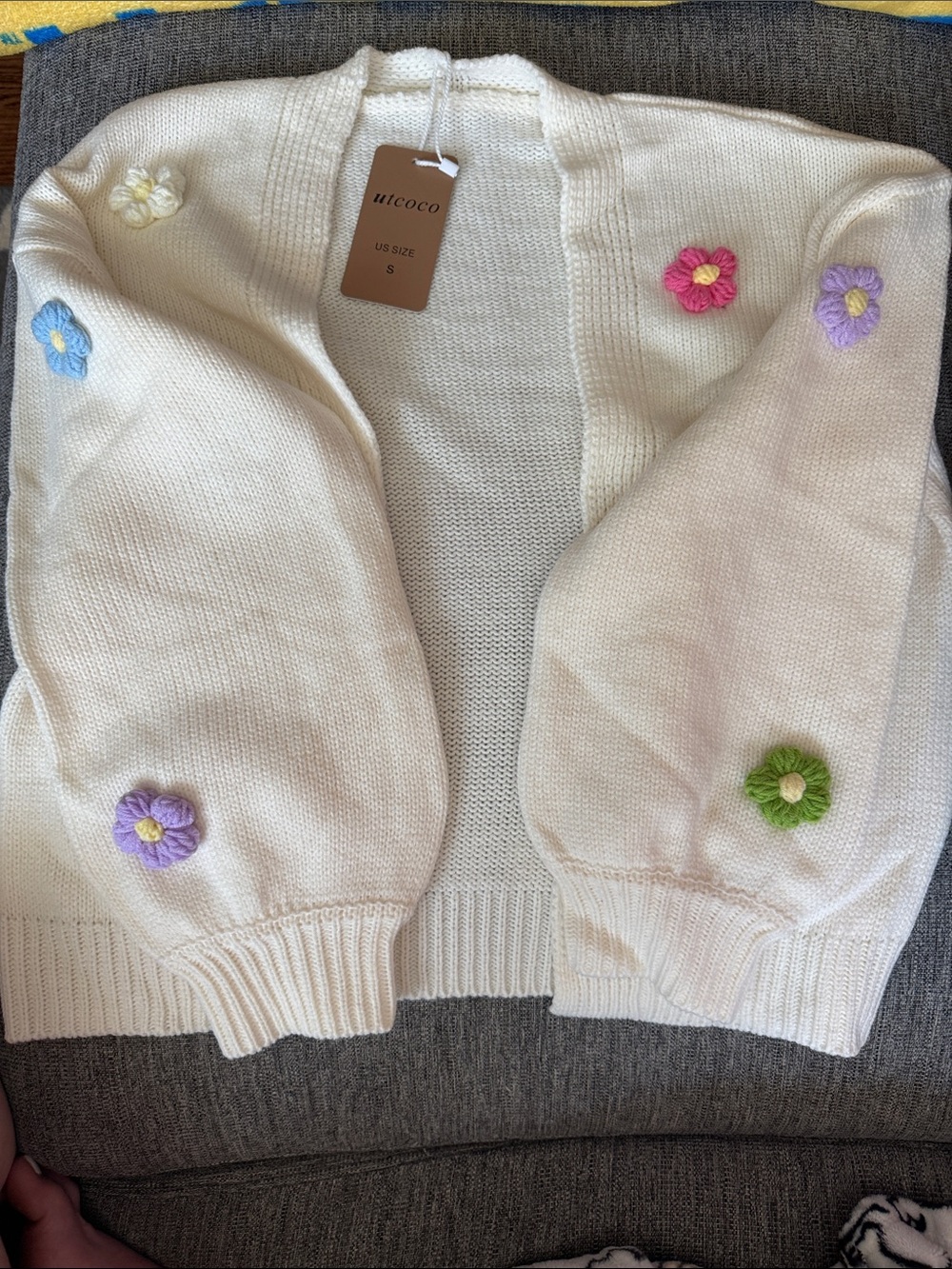 Cream Floral Embroidered Open-Front Cardigan Sweater